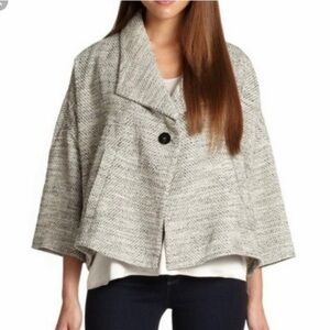 Eileen Fisher Petite Gray Tweed Kimono Blazer Swing Jacket PS Small Cotton Silk